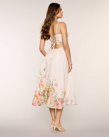 Courtney Floral Lace-Up Formal Dress