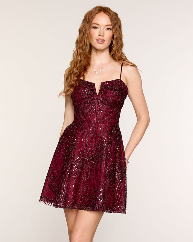 Caley Glitter Mesh Corset A Line Mini Dress