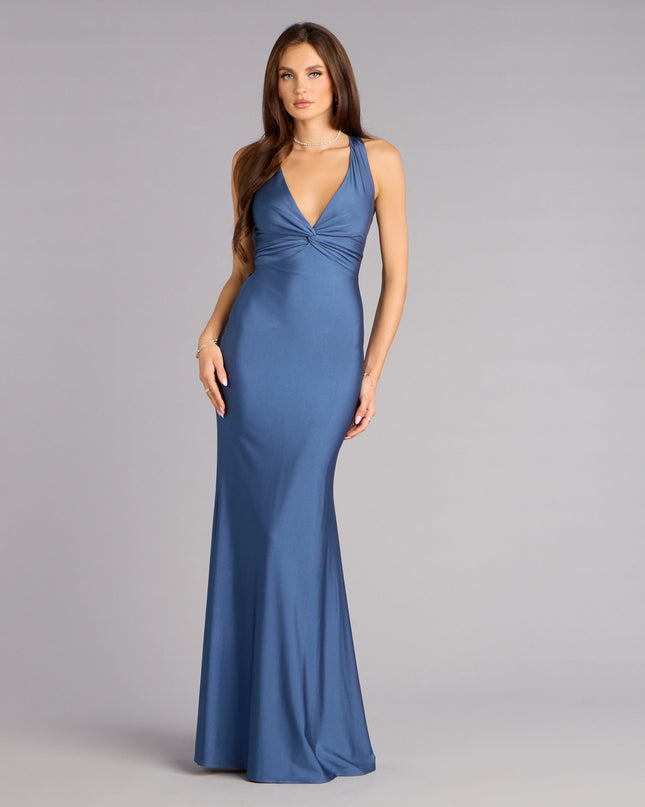 Feel polished and confident in the Adrianne Plunge Bow Mermaid Formal Dress, a denim blue prom dress designed with luxe fabric and modern detail that shows off your vibe.