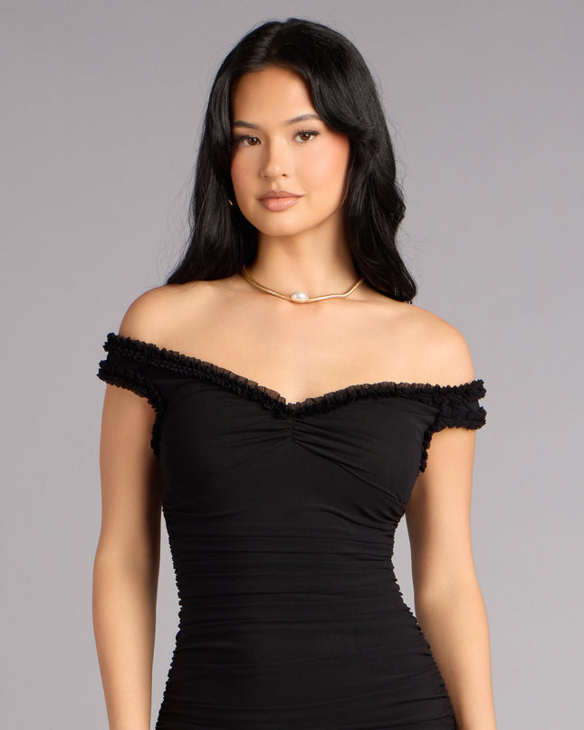Mandy Mesh Off-The-Shoulder Formal Dress