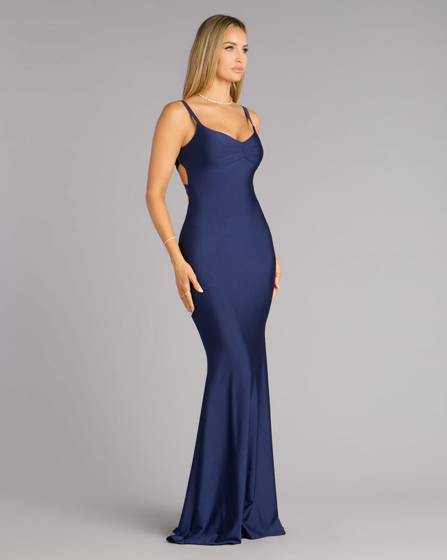 Choose the Trish Open Back Mermaid Formal Dress, a navy blue prom dress for a playful shape and glam finish that feels exciting, confident, and so you.