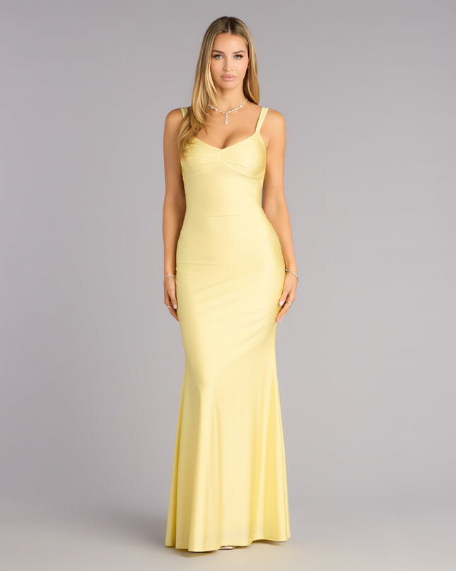 Feel polished and confident in the Trish Open Back Mermaid Formal Dress, a yellow prom dress designed with luxe fabric and modern detail that shows off your vibe.