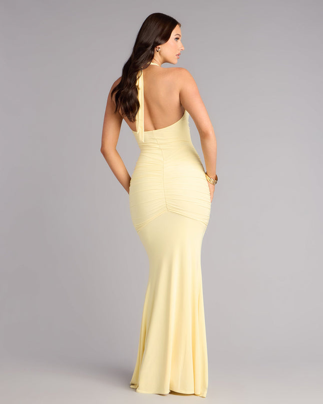 This yellow prom dress, the Allyssa Halter Sash Mermaid Formal Dress , features a sleek, floor-length design with trend-forward details that capture the excitement of Prom 2026.