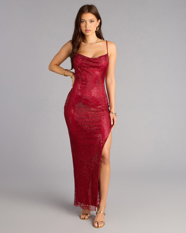Virginia Rhinestone Fishnet Column Formal Dress