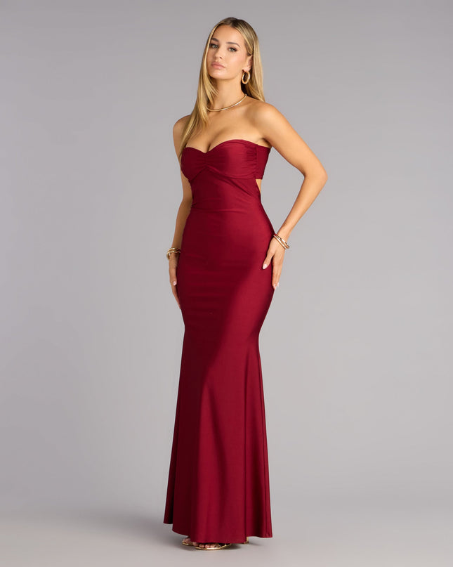 Choose the Monae Tie-Back Mermaid Formal Dress, a wine prom dress for a playful shape and glam finish that feels exciting, confident, and so you.