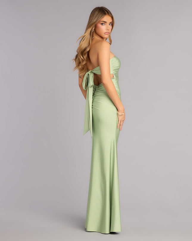 Discover a formal dress like the Monae Tie-Back Mermaid Formal Dress in mint green featuring a flattering fit, smooth fabric, and refined design for any formal occasion.