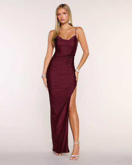 Zelie Cowl Neck High Slit Formal Dress