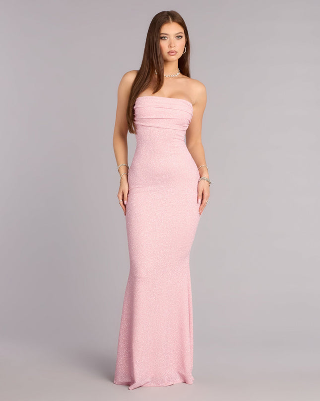 Own Prom 2026 in the Audrina Glitter Strapless Mermaid Formal Dress,  a pink prom dress designed with a flattering silhouette and elevated details that feel modern and true to your style.