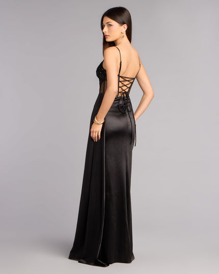 This black prom dress, the Violet Satin Corset Sash Formal Dress , features a sleek, floor-length design with trend-forward details that capture the excitement of Prom 2026.