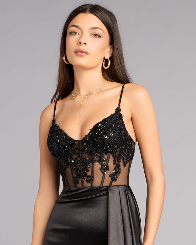 Shop a formal dress like the Violet Satin Corset Sash Formal Dress in black, designed with a sleek silhouette, luxe fabric, and elegant detail for special events.