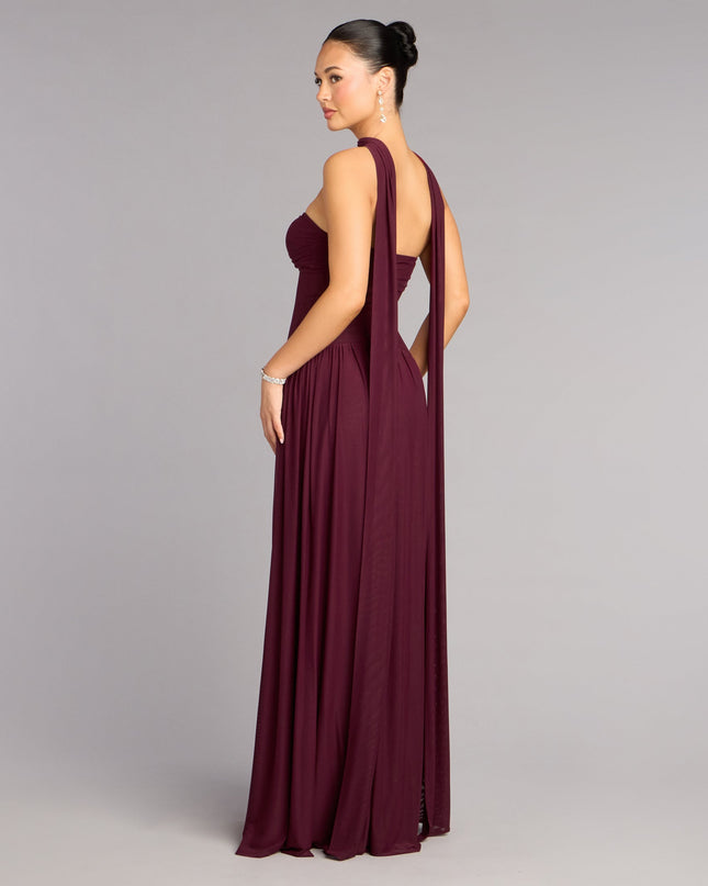 Rhea Mesh Strapless A-Line Dress With Scarf