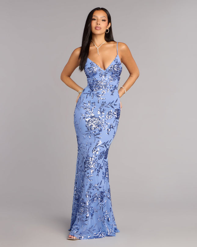 Aila Floral Sequin Mesh Mermaid Dress