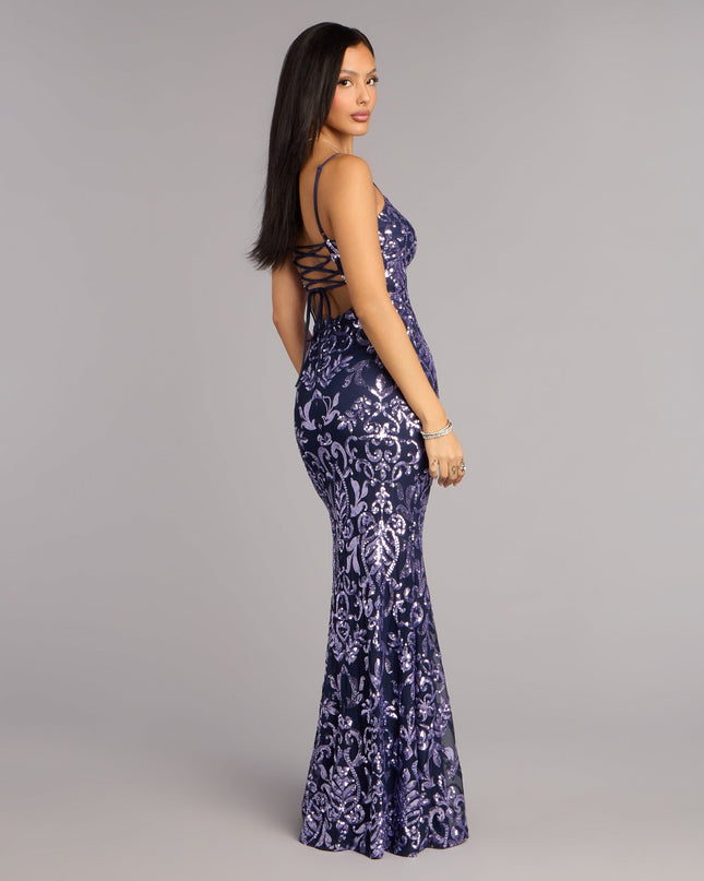 Rylee Sequin Lace-Up Formal Dress