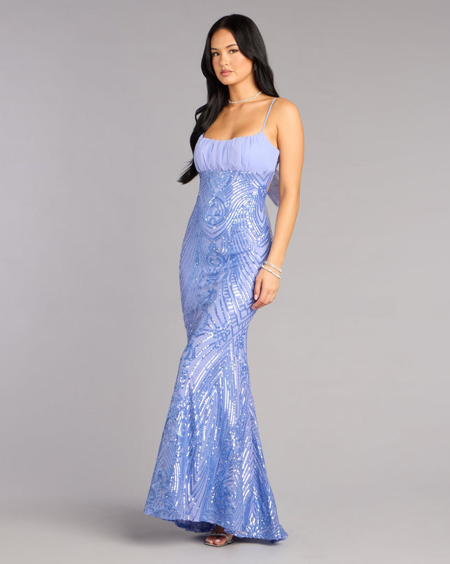 Indie Sequin Bow Column Formal Dress