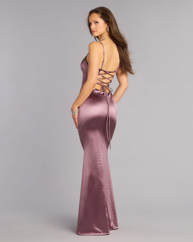 Discover a formal dress like the Aven Satin Lace-Up Mermaid Formal Dress in lavender featuring a flattering fit, smooth fabric, and refined design for any formal occasion.