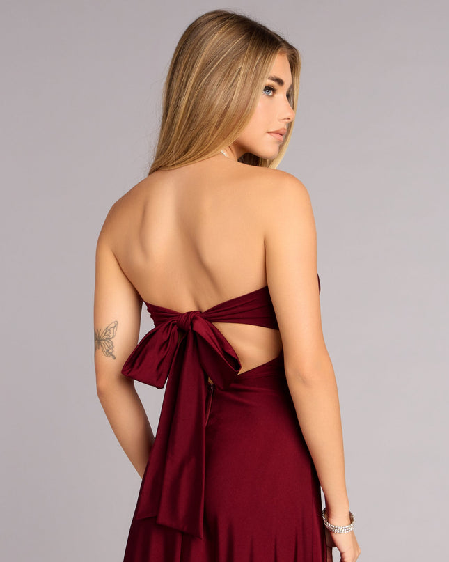 This wine prom dress, the Madeline Strapless Tie-Back A-Line Dress , features a sleek, floor-length design with trend-forward details that capture the excitement of Prom 2026.