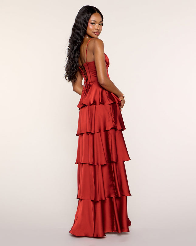 Lucilla Satin Corset Ruffle Formal Dress