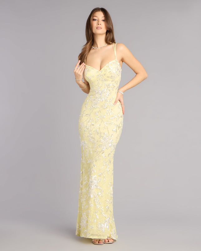 Discover a formal dress like the Irie Sequin Lace Mermaid Formal Dress in yellow featuring a flattering fit, smooth fabric, and refined design for any formal occasion.