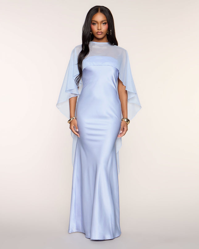 Felicity Satin Dress With Sheer Shawl