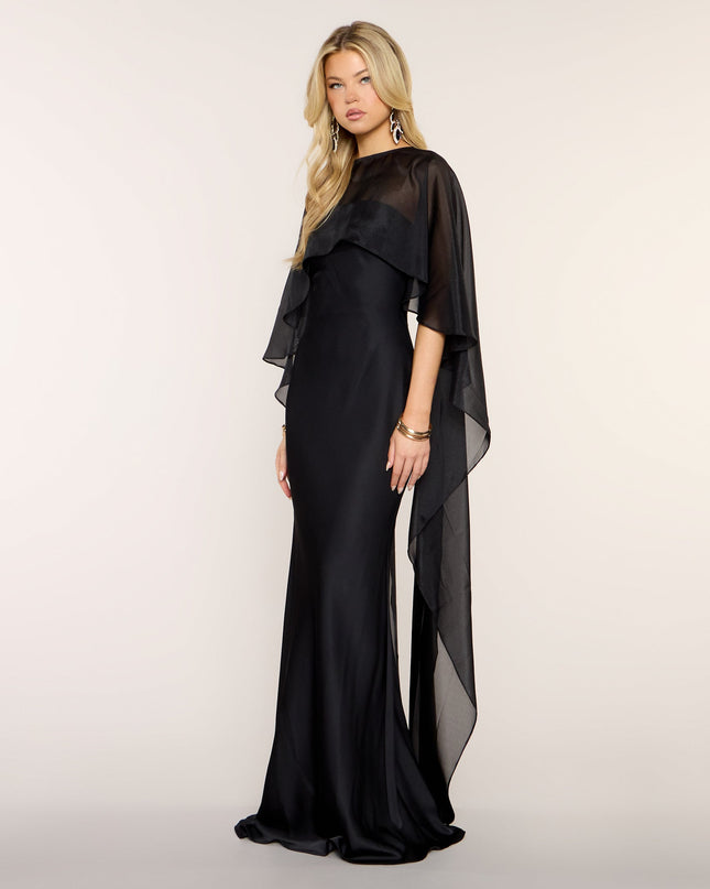 Felicity Satin Dress With Sheer Shawl