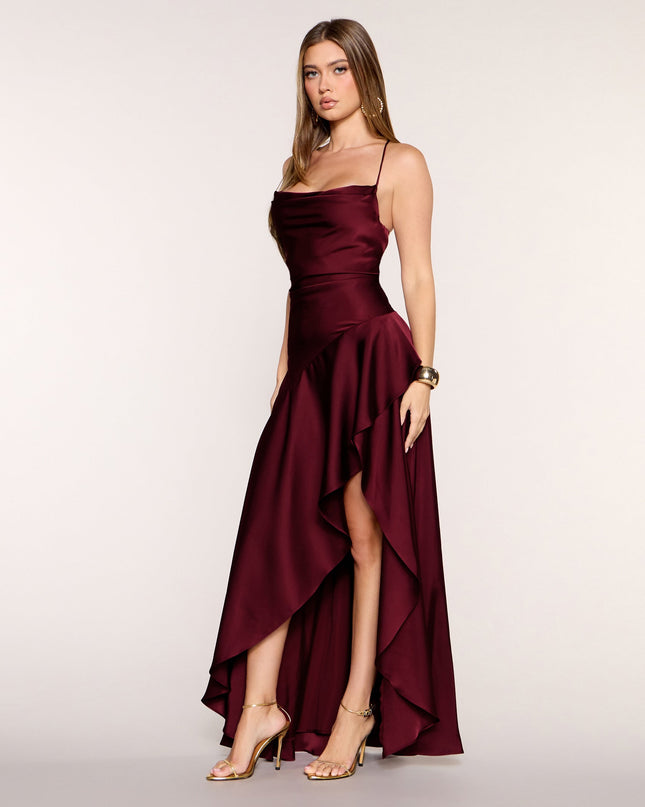 Jennie Satin A-Line Lace-Up Formal Dress