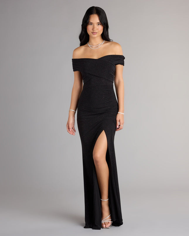 Shimmer through every feed refresh in the Giada Glitter Knit Off-the-Shoulder Column Dress, a viral-worthy look from Windsor's prom dresses that nails bold, confident energy.