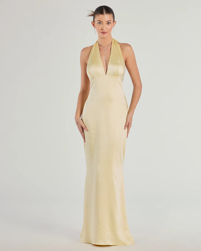 Feel polished and confident in the Erika Halter Satin Column Formal Dress, a yellow prom dress designed with luxe fabric and modern detail that shows off your vibe.