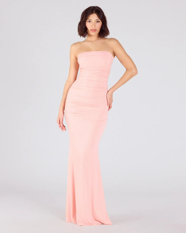 Shimmer through every feed refresh in the Mischka Strapless Mermaid Glitter Formal Dress, a viral-worthy look from Windsor's coral prom dresses that nails bold, confident energy.