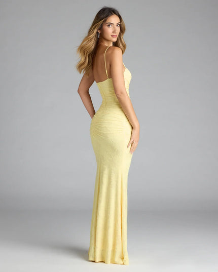 Style your seasonal looks with the Alba Cowl Neck Mermaid Floral Formal Dress, a trend-right, yellow spring dress designed for any plan on your calendar with new and unqiue details.