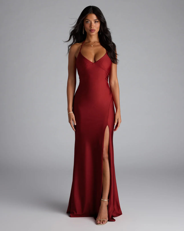 Feel polished and confident in the Becky V-Neck Tie-Back Slit Mermaid Dress, a rust prom dress designed with luxe fabric and modern detail that shows off your vibe.