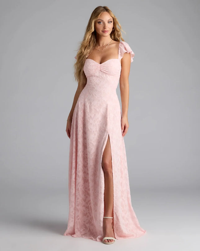 Vittoria Flutter Sleeve A-Line Chiffon Formal Dress