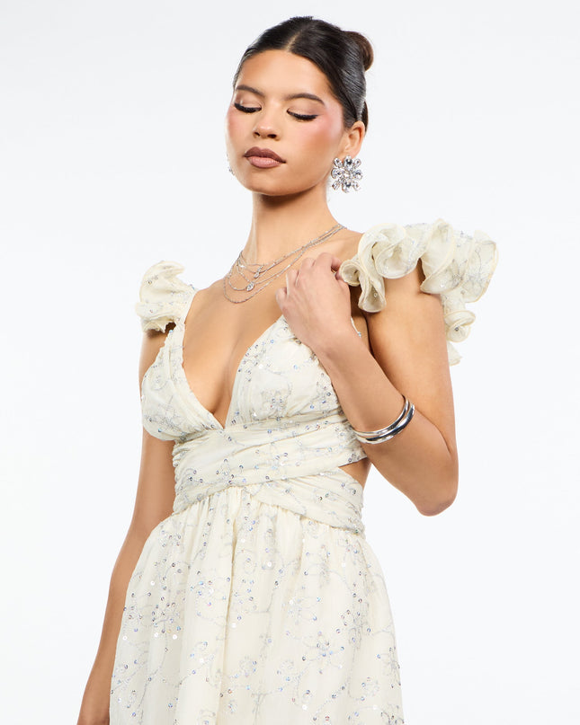Petal Poise Sequin Embroidered Mini Dress