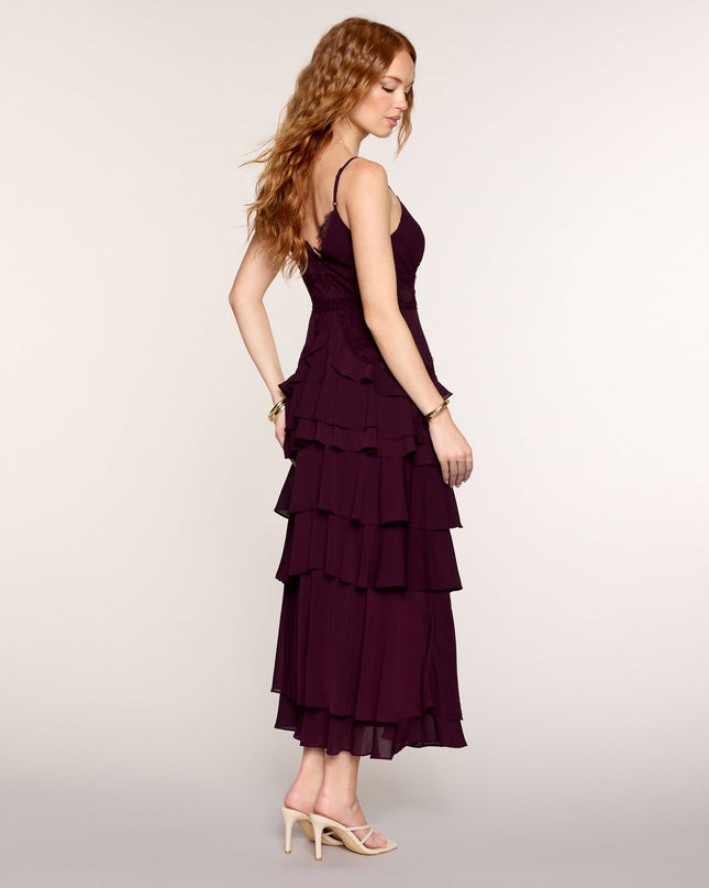 Ruffle Romance Lace-Trim Chiffon Maxi Dress