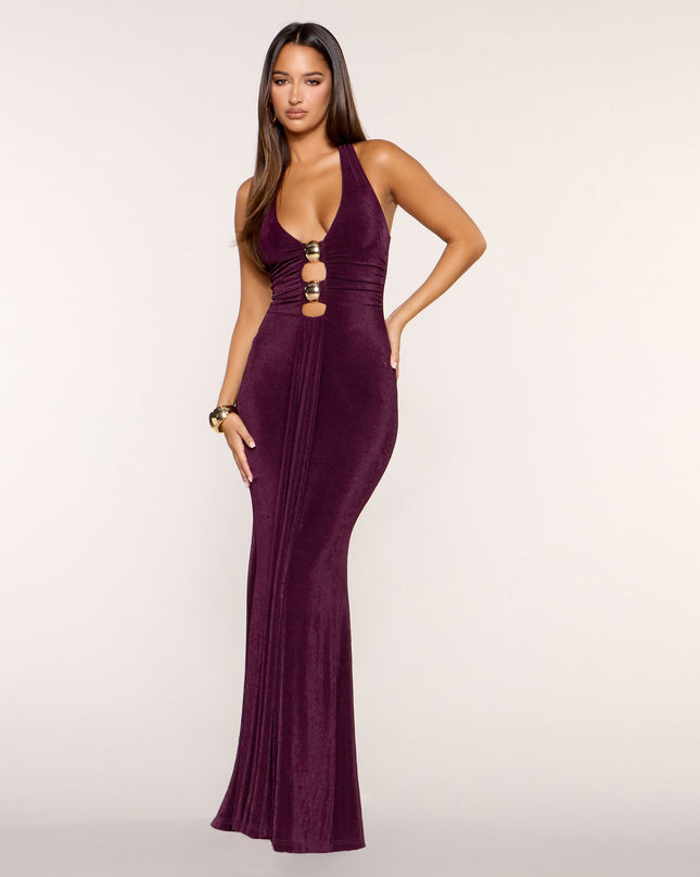 Extra Attention Slinky Knit Cutout Maxi Dress