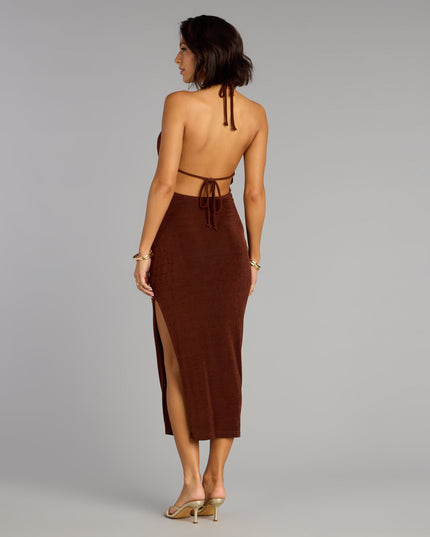 Chic Paradise Halter Open Back Slit Midi Dress