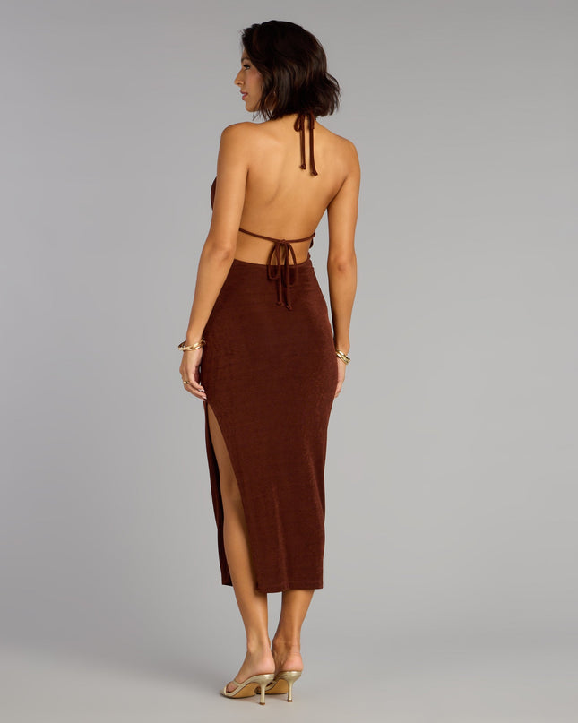 Chic Paradise Halter Open Back Slit Midi Dress
