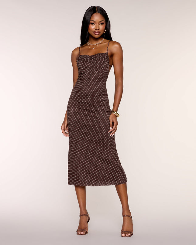 Second Look Polka Dot Mesh Midi Dress