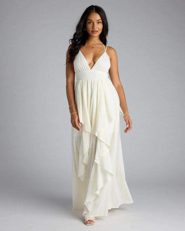 Just Like A Dream Strappy Back Ruffled Maxi Dress