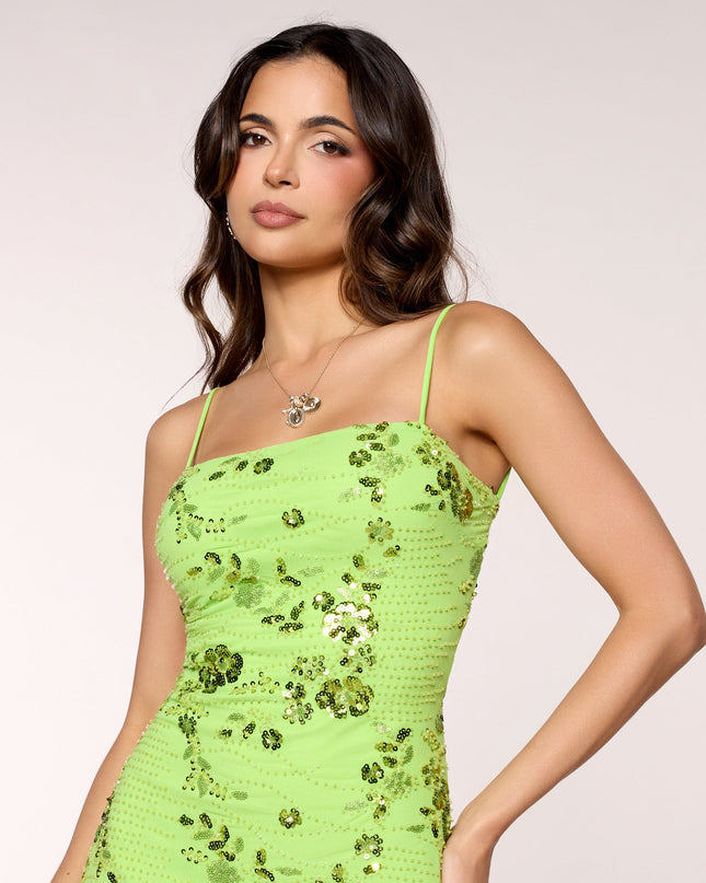 Party Glow Floral Sequin Beaded Mini Dress