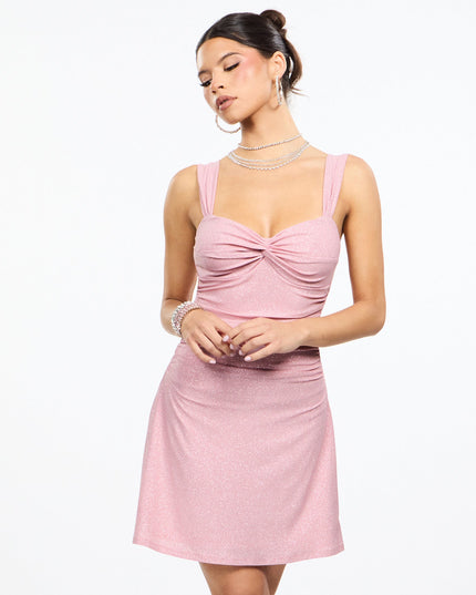 Dreamy Glitter Twist Skater Mini Dress