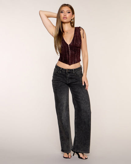 Caught Your Eye Flocked Velvet Corset Top