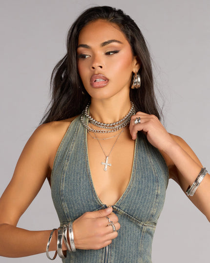 Downtown Muse Denim Zip Front Corset Top