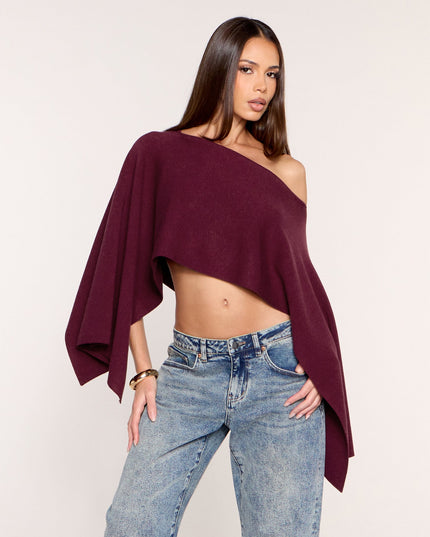 Side Note Cropped Asymmetric Poncho Top