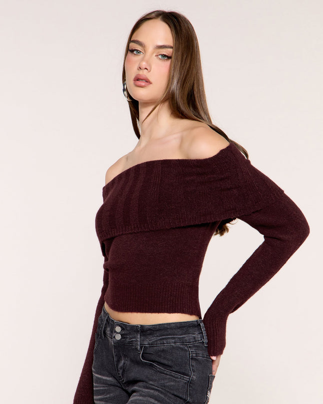 Shoulder Season Foldover Off-Shoulder Sweater Top