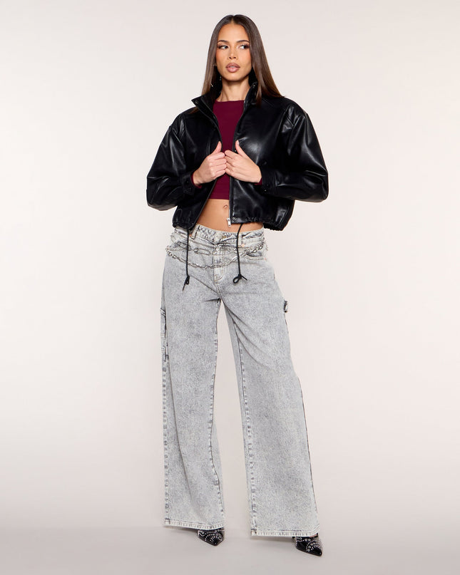 Zip It Faux Leather Funnel Neck Jacket