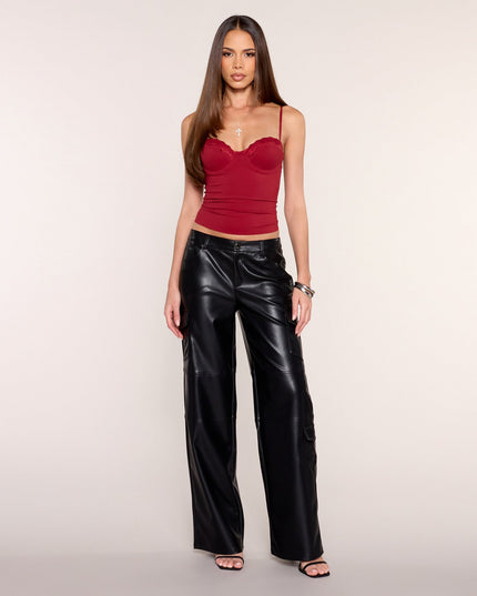 Utility Mode Faux Leather Low-Rise Cargo Pants
