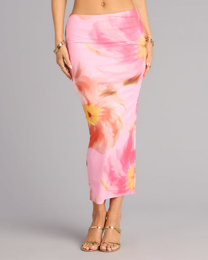 Bloom Babe Abstract Floral Mesh Maxi Skirt