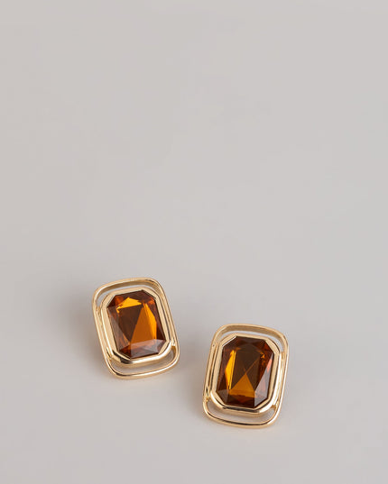 Bold Detail Statement Stone Stud Earrings
