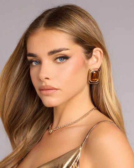 Bold Detail Statement Stone Stud Earrings