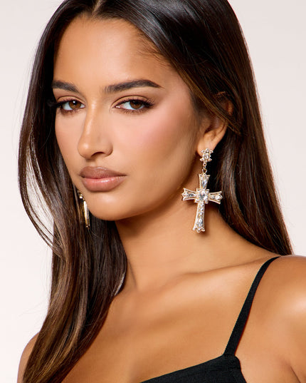Cross My Mind Rhinestone Statement Earrings